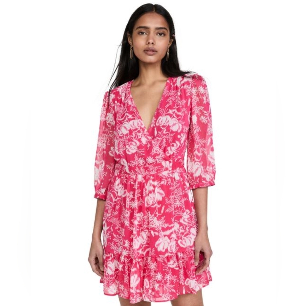 Ba&sh Ulia Dress Rose Pink Mini Floral Long Sleeve Wrap Women's Large